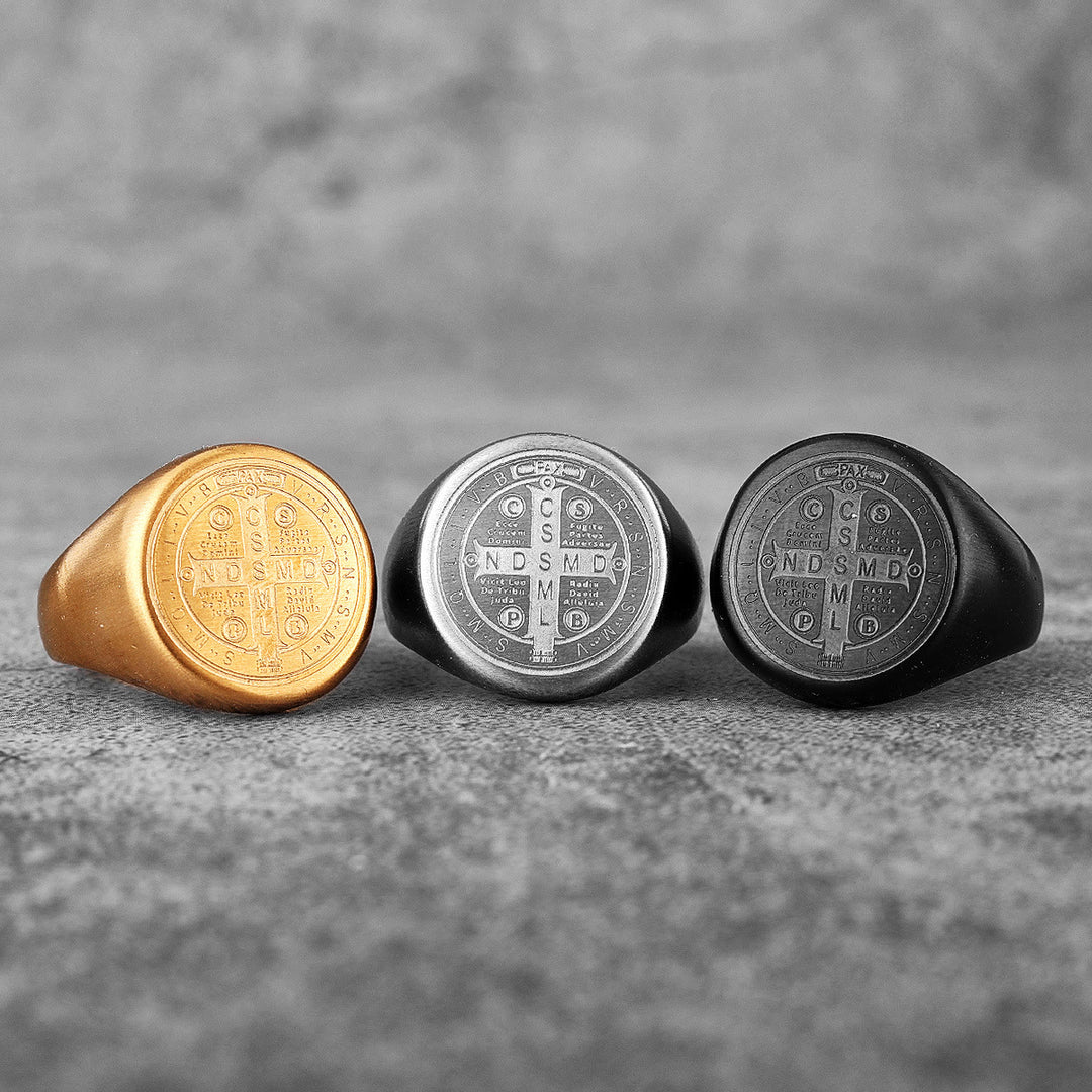 Christianartworkshop 8 Stile Retro Klassisch St. Benedikt Symbol Graviert Schutzring - image 16