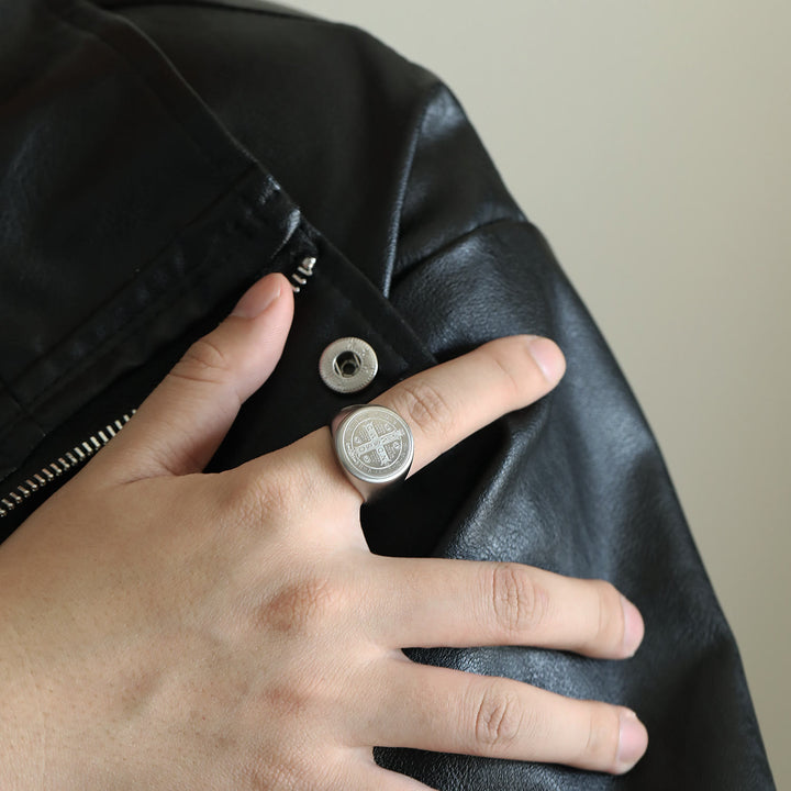 Christianartworkshop 8 Stile Retro Klassisch St. Benedikt Symbol Graviert Schutzring - image 18