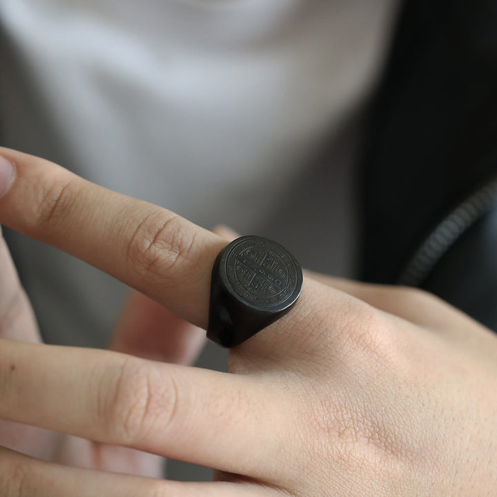 Christianartworkshop 8 Stile Retro Klassisch St. Benedikt Symbol Graviert Schutzring - image 20