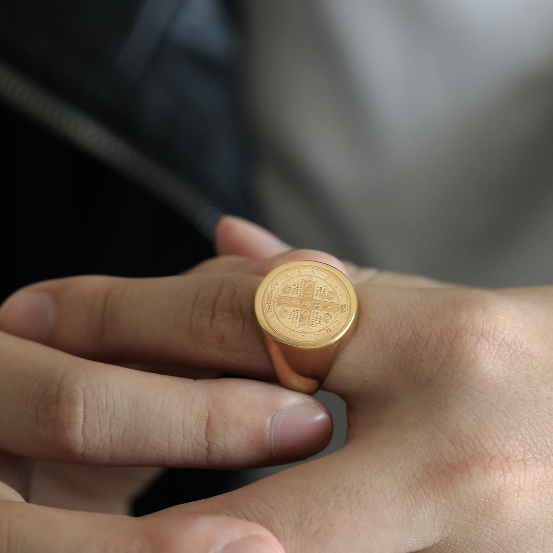 Christianartworkshop 8 Stile Retro Klassisch St. Benedikt Symbol Graviert Schutzring - image 19