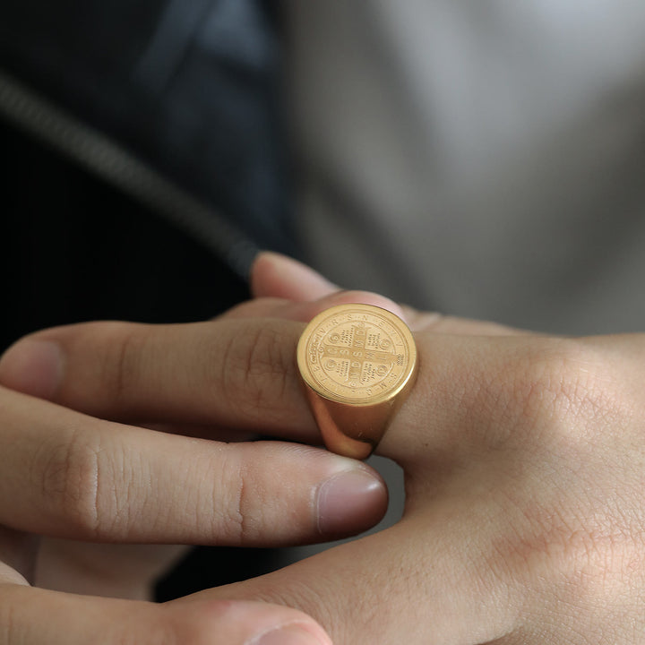 Christianartworkshop 8 Stile Retro Klassisch St. Benedikt Symbol Graviert Schutzring - image 19