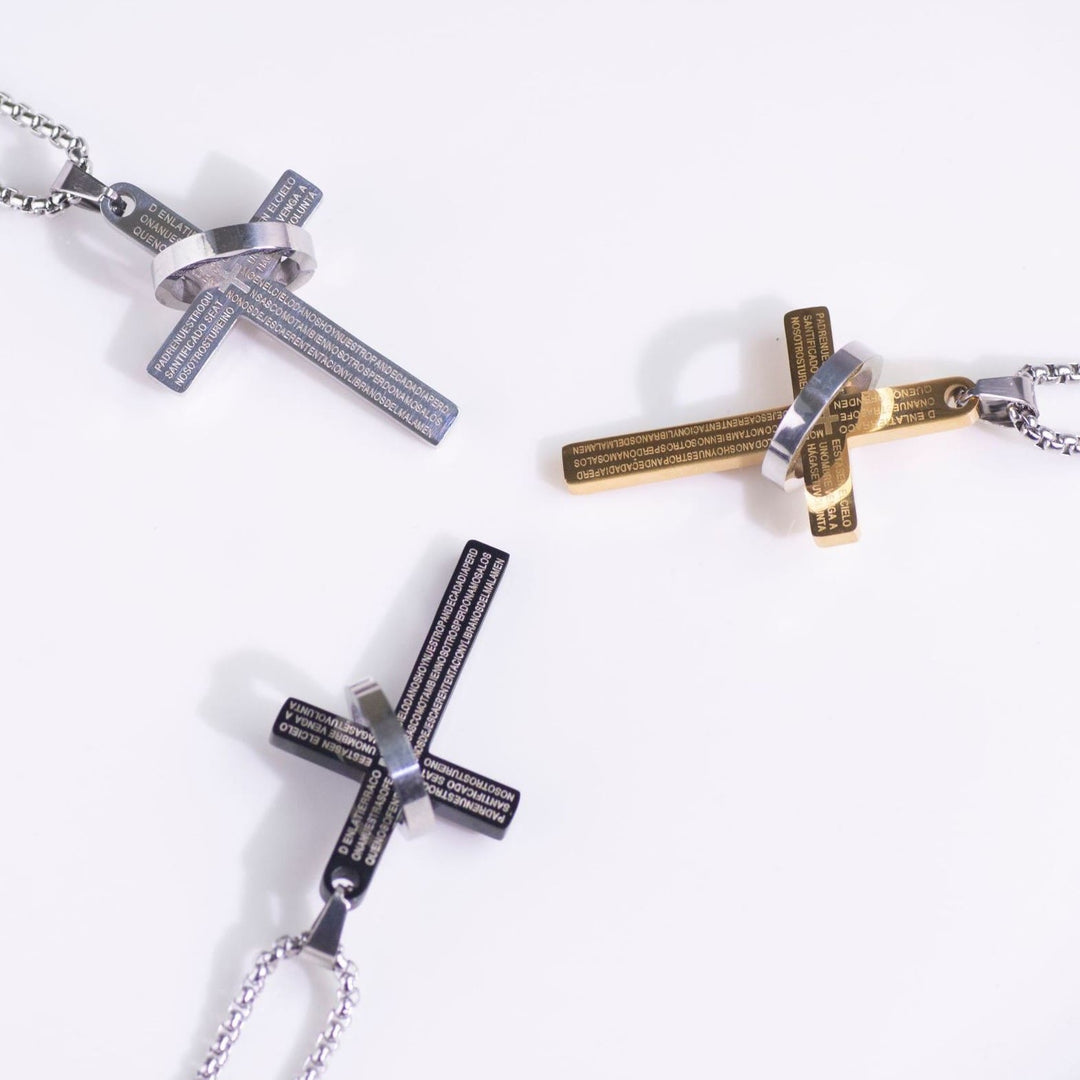 Christianartworkshop Minimalistische Halskette mit Bibelvers-Kreuz und Ring-Glaubensanhänger