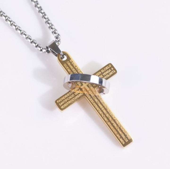 Christianartworkshop Minimalistische Halskette mit Bibelvers-Kreuz und Ring-Glaubensanhänger - Golden - image 3