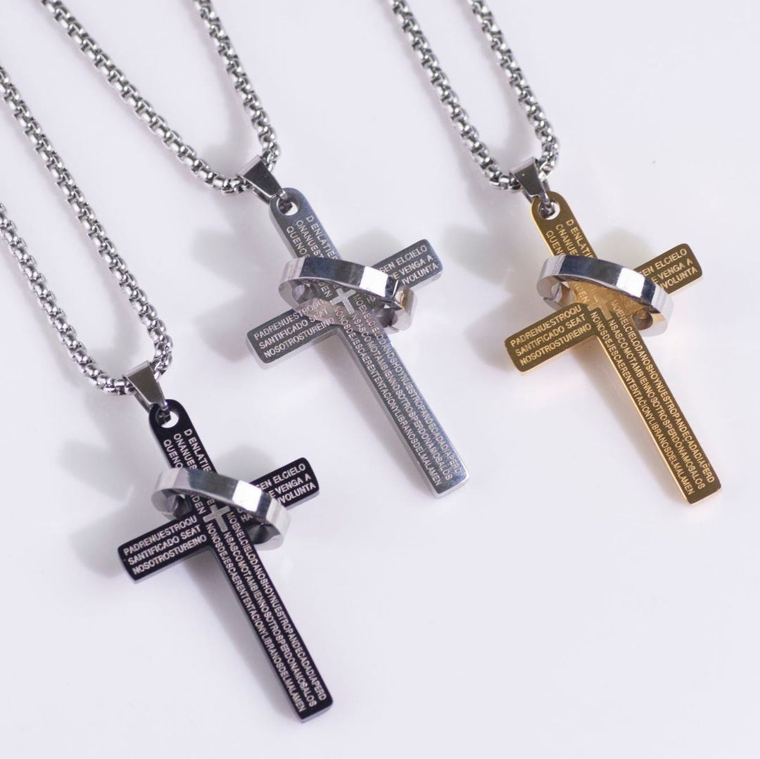Christianartworkshop Minimalistische Halskette mit Bibelvers-Kreuz und Ring-Glaubensanhänger