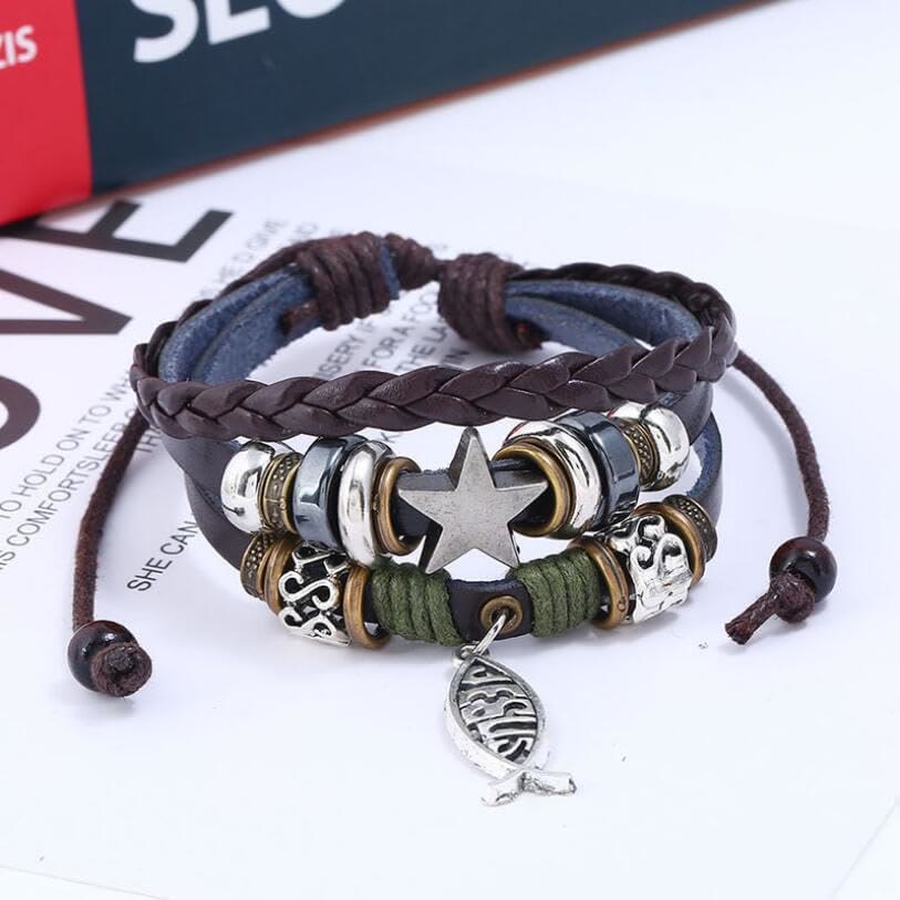 Christianartworkshop Retro-Armband mit Jesusfisch, verstellbar, Lederband