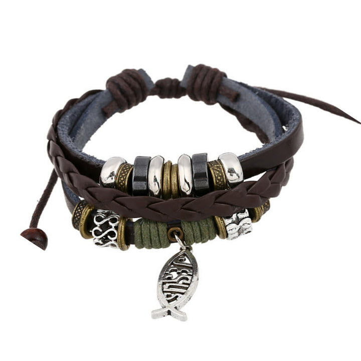 Christianartworkshop Retro-Armband mit Jesusfisch, verstellbar, Lederband