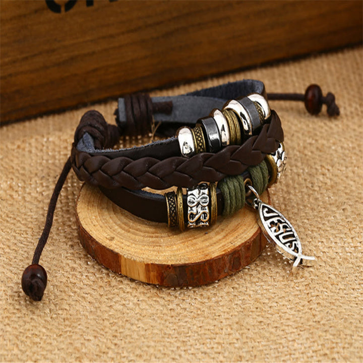 Christianartworkshop Retro Jesus Fisch Verstellbares Lederarmband - image 1