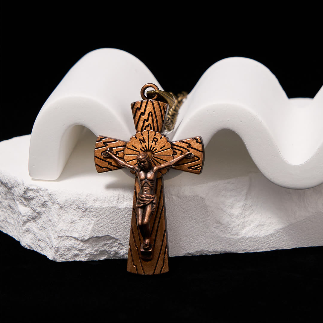 Christianartworkshop Halskette mit Anhänger im Retro-Stil mit Baummuster und Jesuskreuz aus Titanstahl - Rotes Kupfer - image 3
