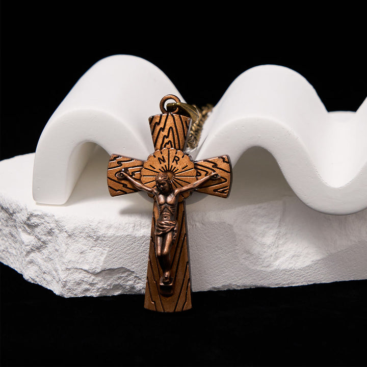 Christianartworkshop Halskette mit Anhänger im Retro-Stil mit Baummuster und Jesuskreuz aus Titanstahl - Rotes Kupfer - image 3