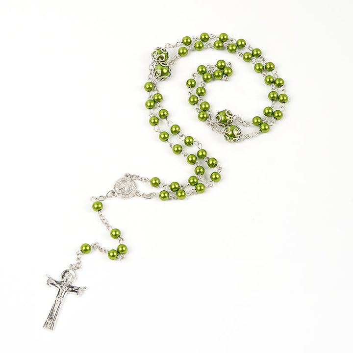 Christianartworkshop St. Benedikt-Medaille und Dreifaltigkeitskreuz, 6 mm, grüne Blumenkugel, Gebetsperlen, Rosenkranz
