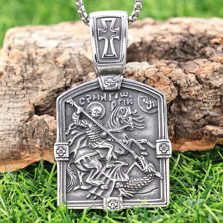 Christianartworkshop Halskette mit dem Heiligen Georg, der den Drachen tötet – ein Symbol für Mut und göttlichen Schutz - Der heilige Georg tötet den Drachen - image 0