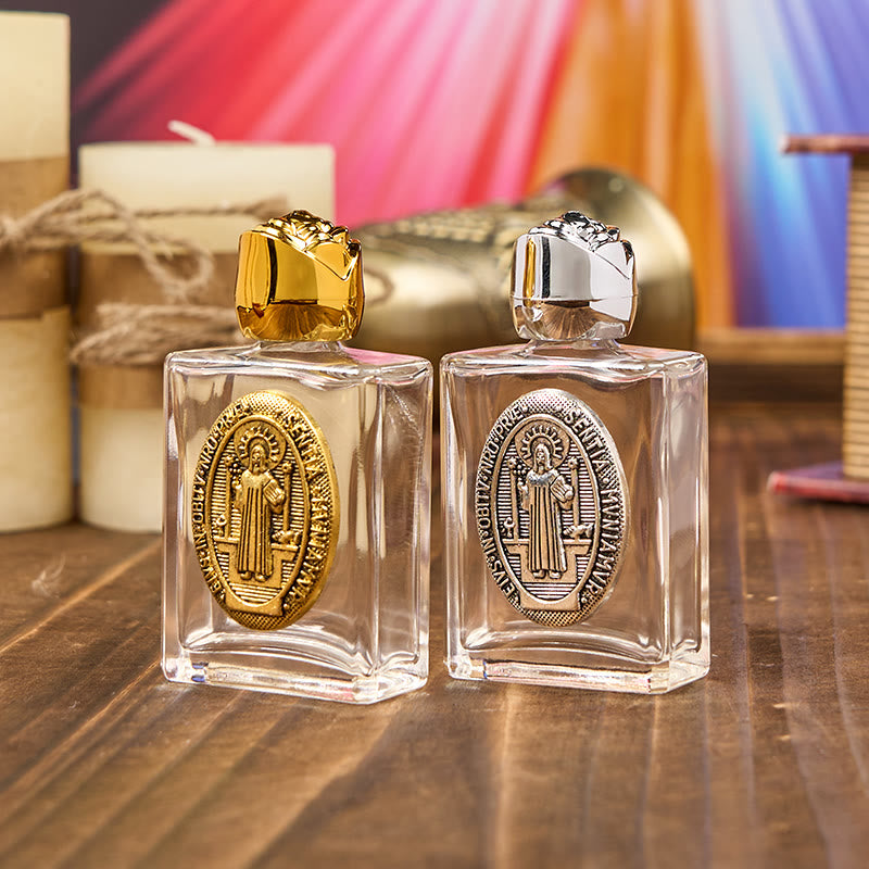 Christianartworkshop – Exklusiv gefertigte Weihwasserflasche mit dem Heiligen Benedikt – ein Gefäß des Segens und des Schutzes - image 1