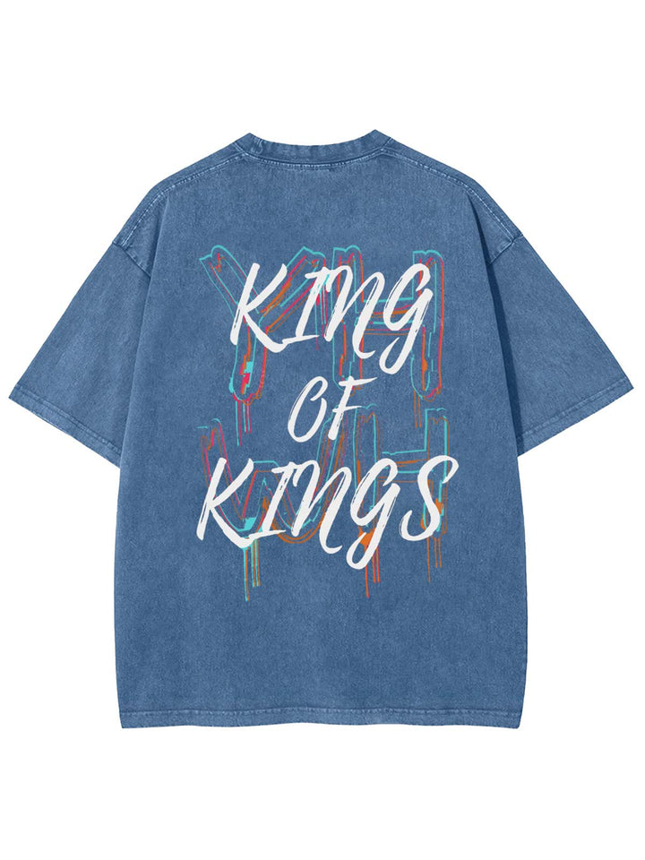 Christianartworkshop King Of Kings Unisex Washed T-Shirt - Blau - 4XL - image 4