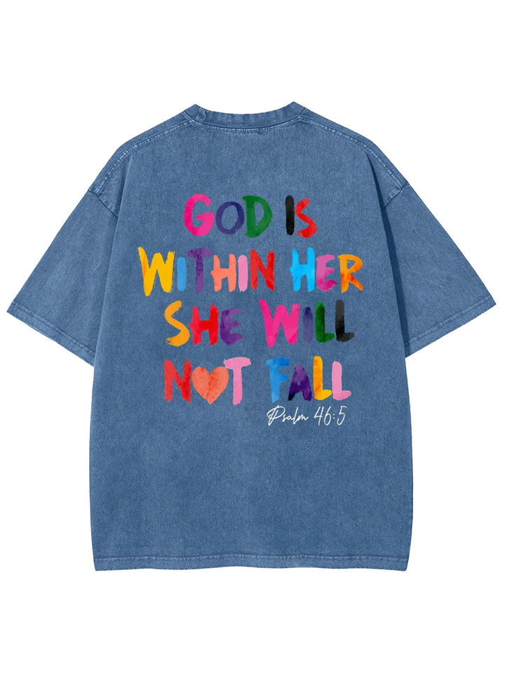 Christianartworkshop Unisex-T-Shirt mit Aufschrift „Gott ist in ihr, sie wird nicht fallen“, gewaschen