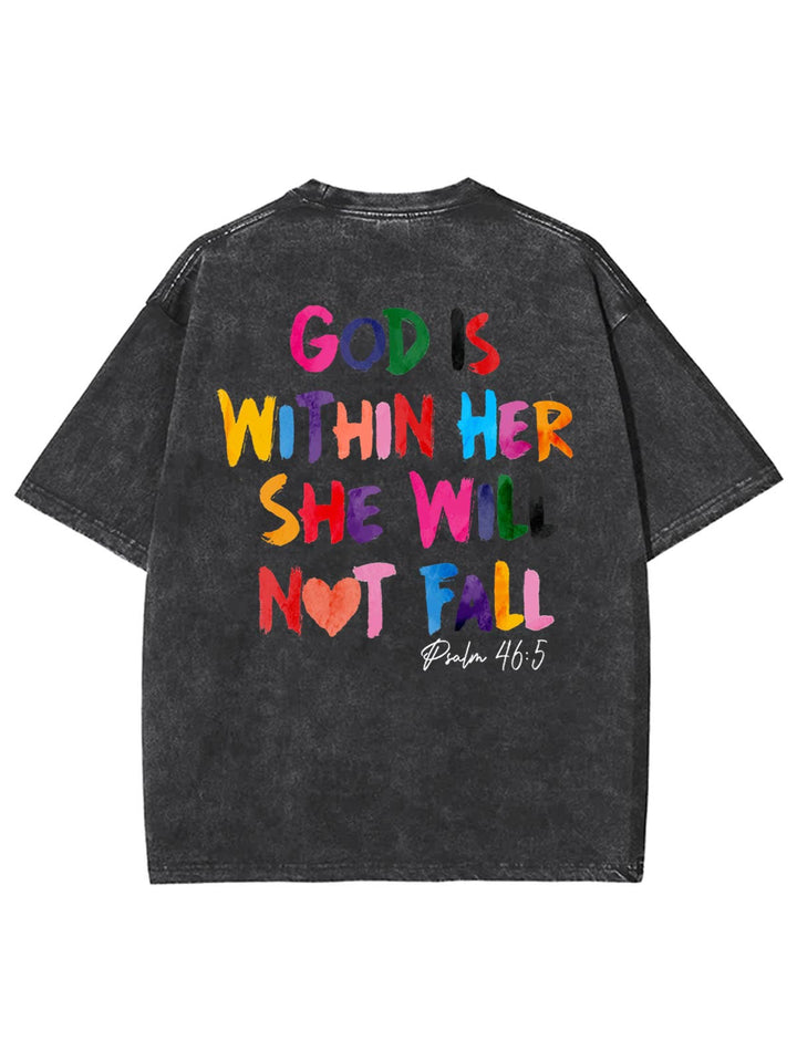 Christianartworkshop Gott ist in ihr, sie wird nicht fallen Unisex-T-Shirt (vorgewaschen) - Schwarz - 4XL - image 5