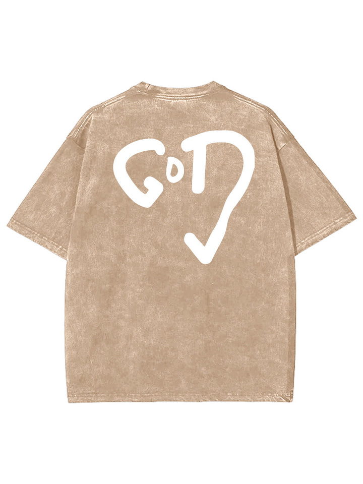 Christianartworkshop Gott Herz Unisex gewaschenes T-Shirt - Khaki - 4XL - image 10