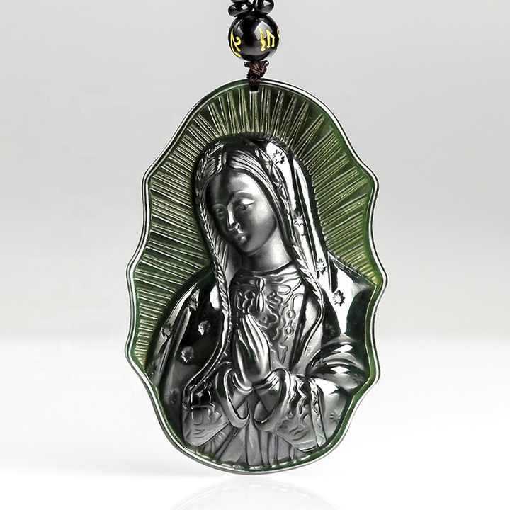 Christianartworkshop Halskette „Unsere Liebe Frau von Guadalupe“ aus Hetian-Schwarzjade – ein Symbol heiliger Hingabe