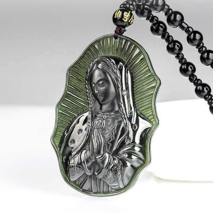 Christianartworkshop Halskette „Unsere Liebe Frau von Guadalupe“ aus Hetian-Schwarzjade – ein Symbol heiliger Hingabe - image 1