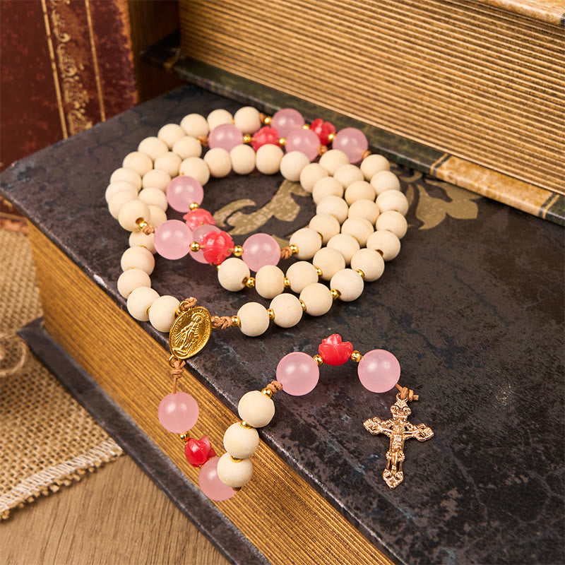 Christianartworkshop Wundertätige Medaille und Kruzifix aus 10 mm Naturholz, Gebetsperlen, handgefertigter Rosenkranz - Wundertätige Medaille & Kruzifix - image 0