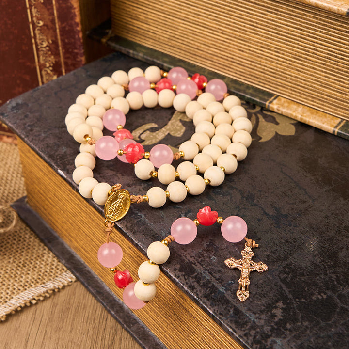 Christianartworkshop Wundertätige Medaille und Kruzifix aus 10 mm Naturholz, Gebetsperlen, handgefertigter Rosenkranz - Wundertätige Medaille & Kruzifix - image 0