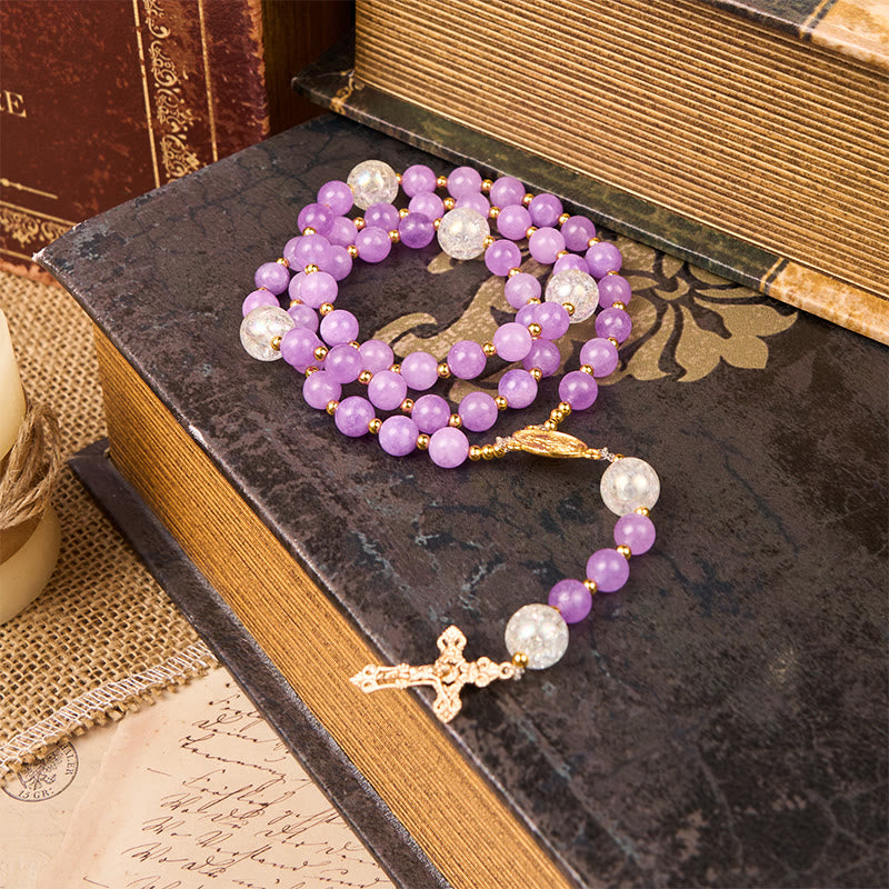 Christianartworkshop Wundertätige Medaille und Kruzifix aus 8 mm violetten runden Perlen, handgefertigter Rosenkranz