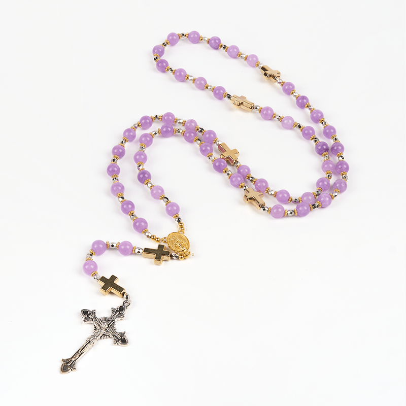 Christianartworkshop Wundertätige Medaille und Kruzifix aus 8 mm exquisiten Lavendelperlen, handgefertigter Rosenkranz