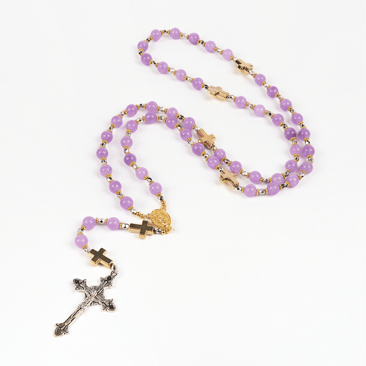 Christianartworkshop Wundertätige Medaille und Kruzifix aus 8 mm exquisiten Lavendelperlen, handgefertigter Rosenkranz