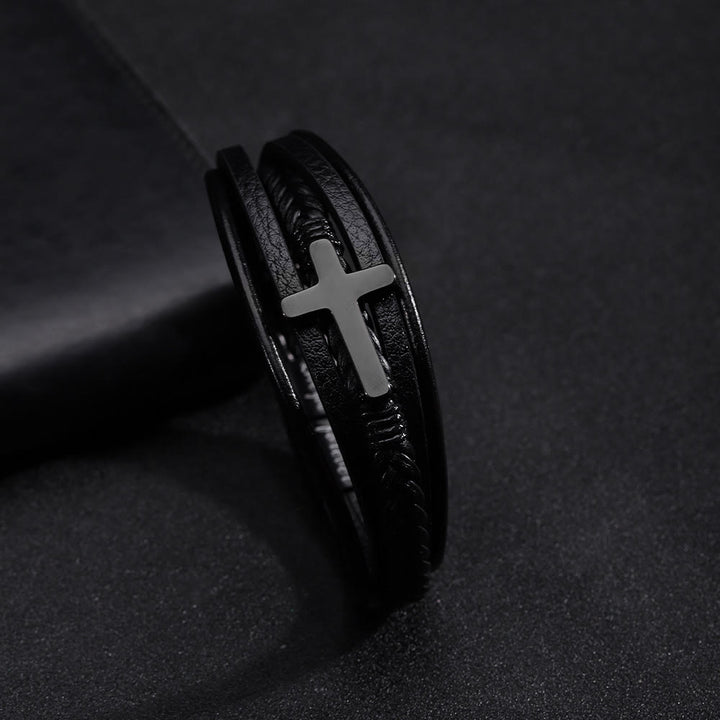 Christianartworkshop Armband mit Kreuz aus schwarzem Leder