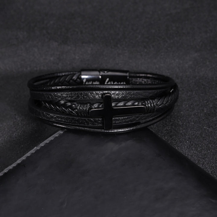 Christianartworkshop Armband aus schwarzem Leder mit Kreuzmotiv - image 1