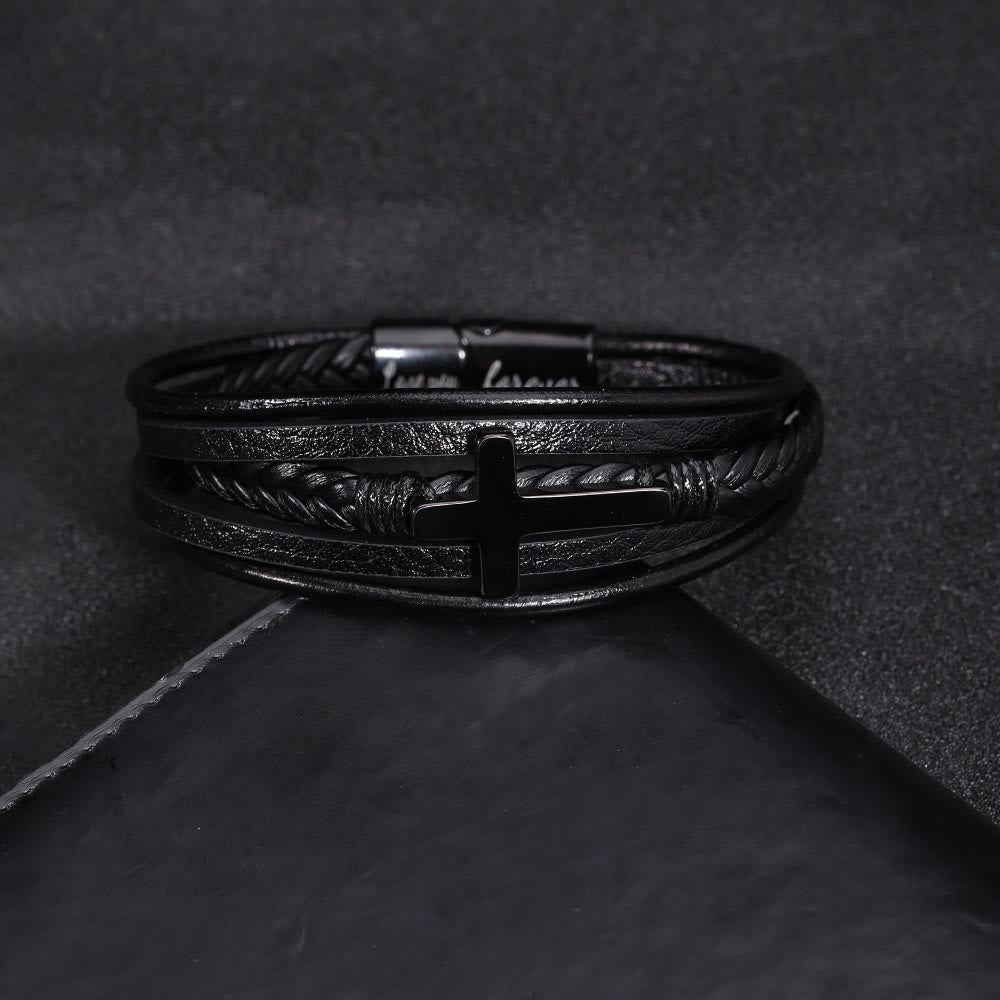 Christianartworkshop Armband mit Kreuz aus schwarzem Leder