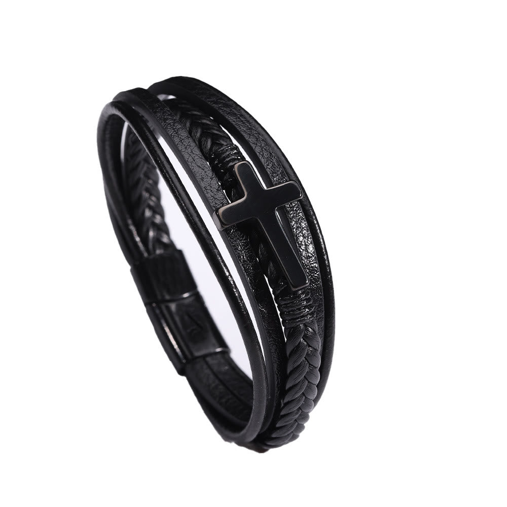 Christianartworkshop Armband aus schwarzem Leder mit Kreuzmotiv - image 4