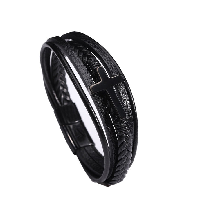 Christianartworkshop Armband mit Kreuz aus schwarzem Leder
