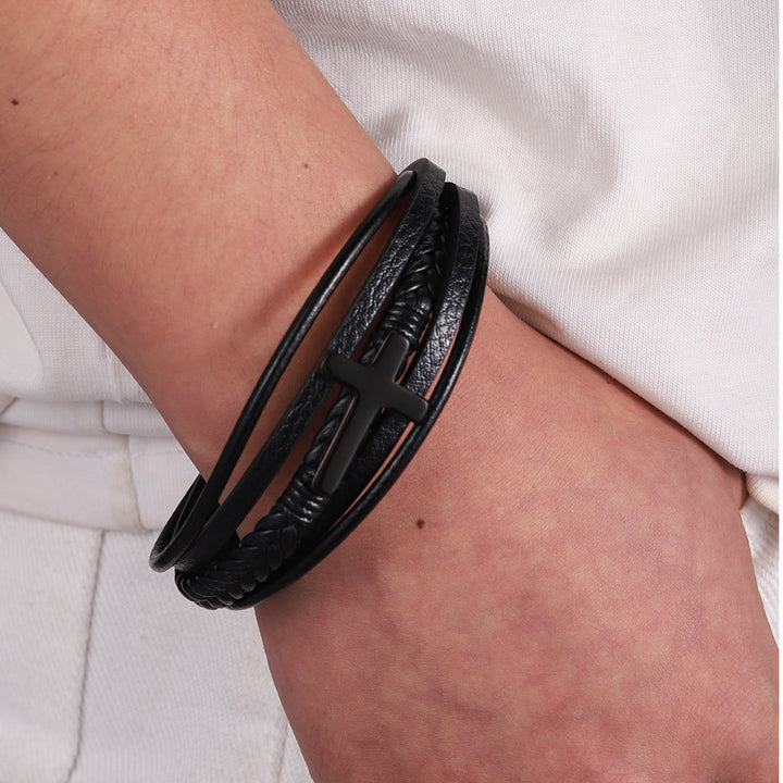 Christianartworkshop Armband mit Kreuz aus schwarzem Leder