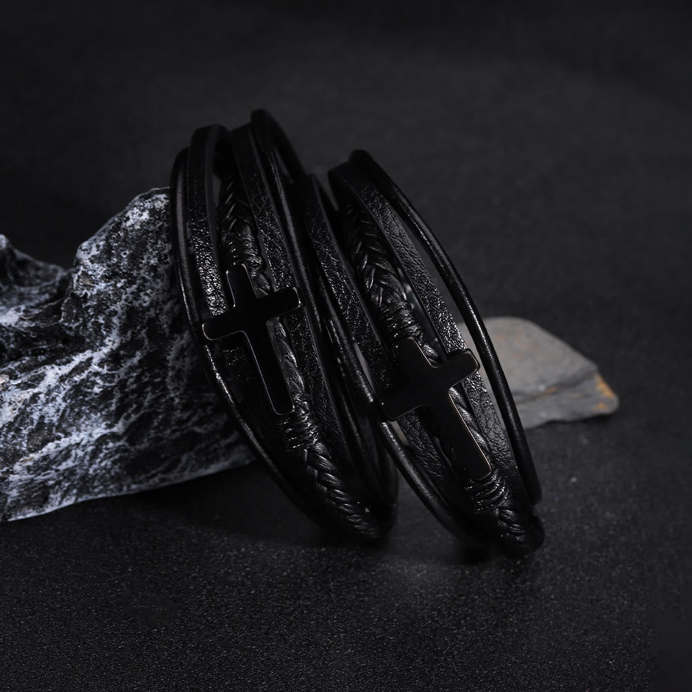 Christianartworkshop Armband mit Kreuz aus schwarzem Leder
