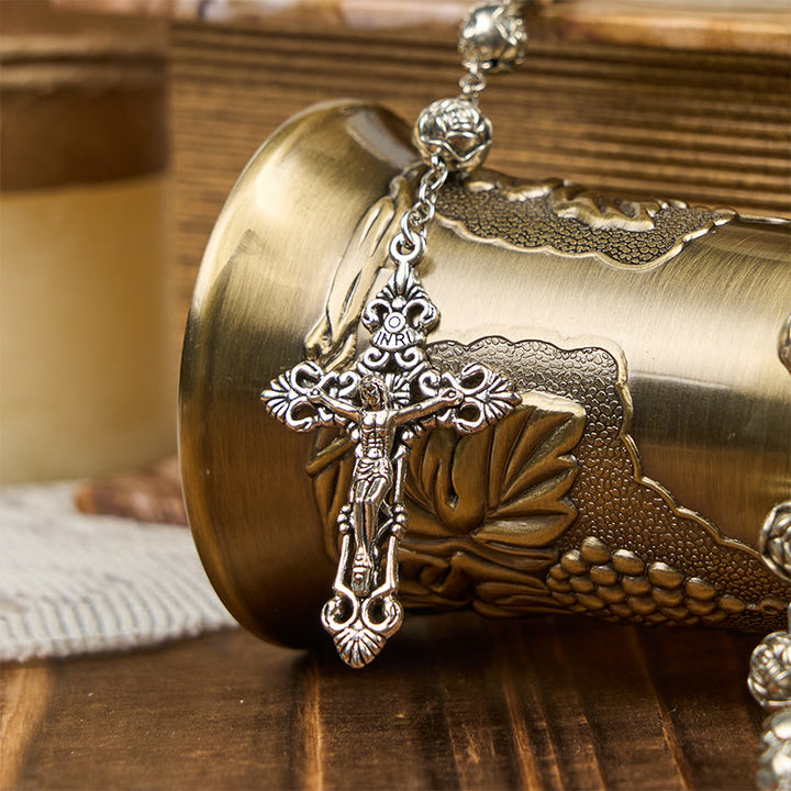 Christianartworkshop Wundertätige Medaille und Kruzifix aus 10 mm Rosen-Gebetsperlen-Rosenkranz