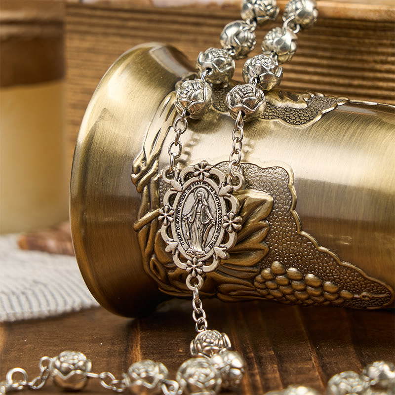 Christianartworkshop Wundertätige Medaille und Kruzifix aus 10 mm Rosen-Gebetsperlen-Rosenkranz