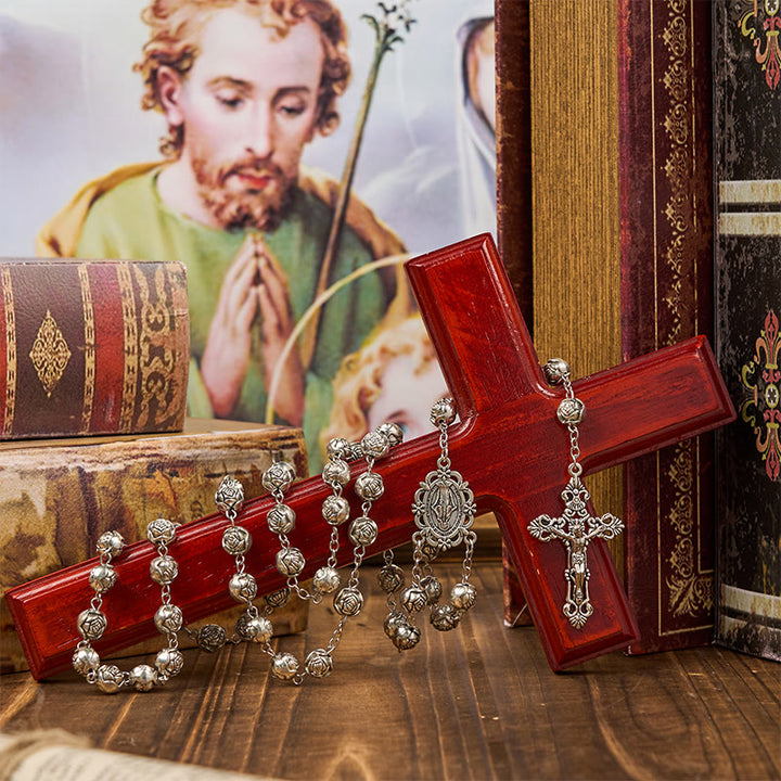 Christianartworkshop Wundertätige Medaille und Kruzifix aus 10 mm Rosen-Gebetsperlen-Rosenkranz