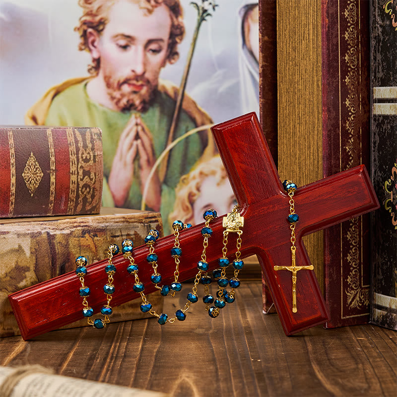 Christianartworkshop Jesus-Ikone und Kruzifix aus 8 mm königsblauen Kristallperlen, Gebetsrosenkranz