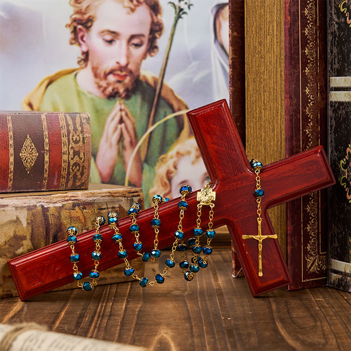 Christianartworkshop Jesus-Ikone und Kruzifix aus 8 mm königsblauen Kristallperlen, Gebetsrosenkranz