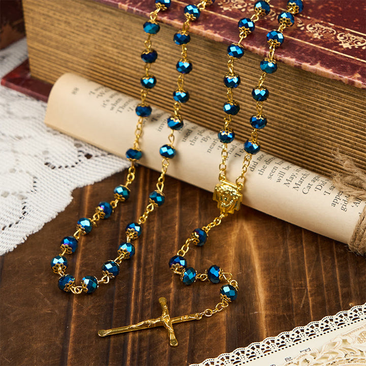 Christianartworkshop Jesus-Ikone und Kruzifix aus 8 mm königsblauen Kristallperlen, Gebetsrosenkranz