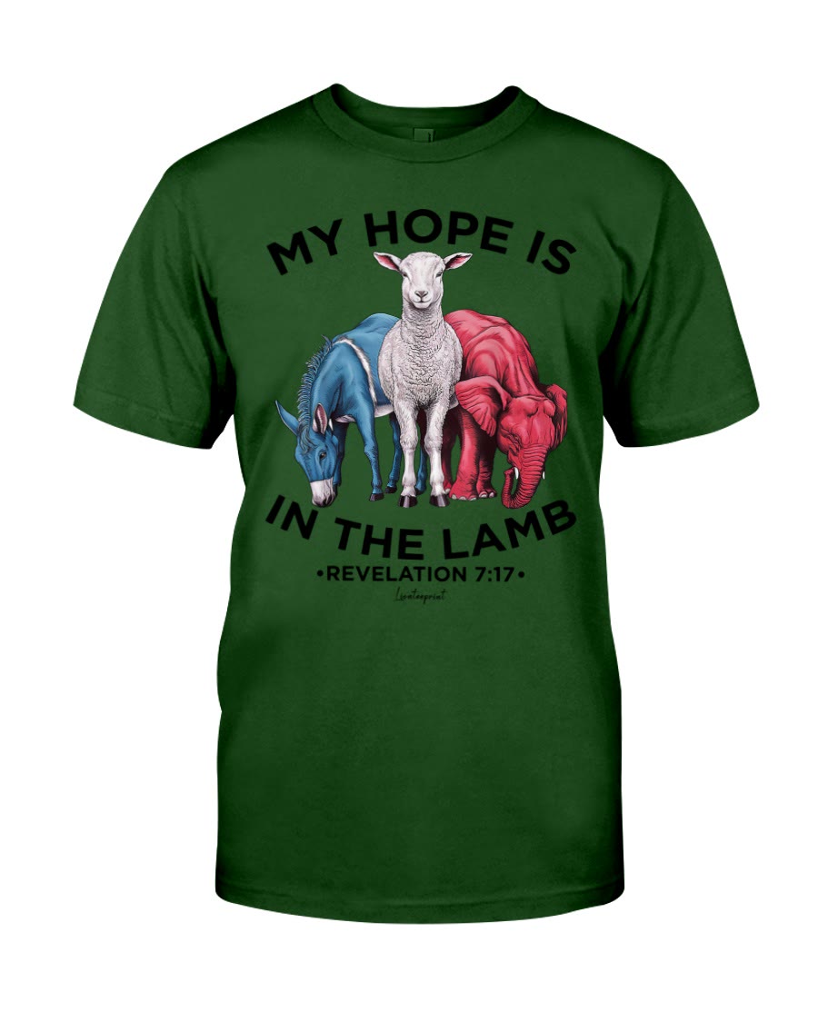 Christianartworkshop Klassisches T-Shirt „Meine Hoffnung liegt im Lamm“