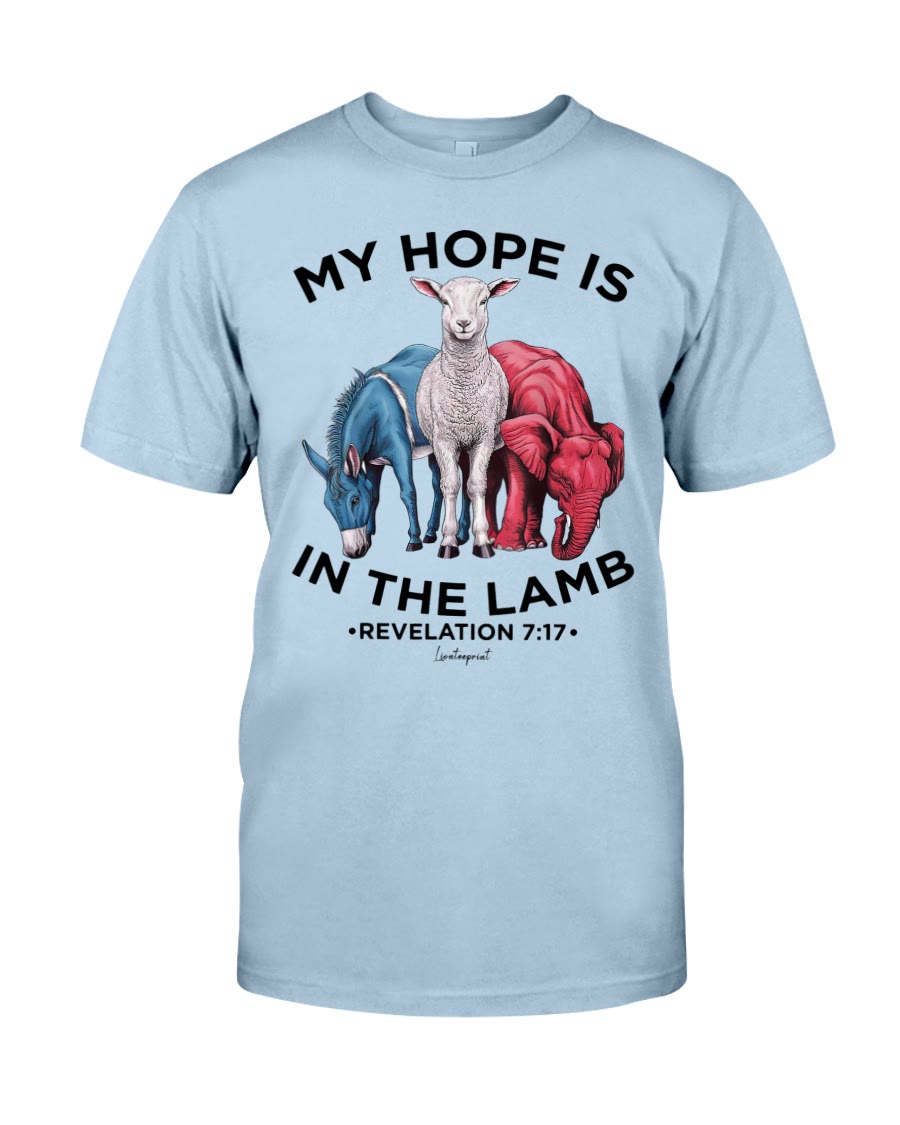 Christianartworkshop Klassisches T-Shirt „Meine Hoffnung liegt im Lamm“