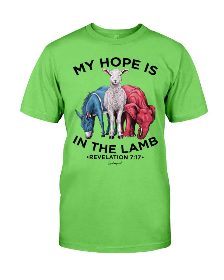 Christianartworkshop Klassisches T-Shirt „Meine Hoffnung liegt im Lamm“