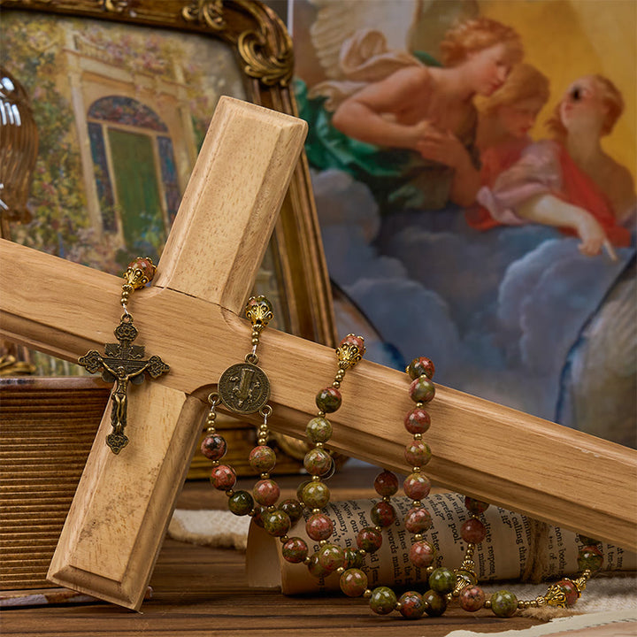 Christianartworkshop „Jesus ist das Geschenk“: Handgefertigter Rosenkranz aus Chrysokoll-Stein mit Geschenkkarte - image 17