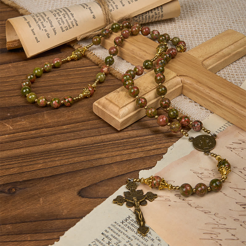Christianartworkshop „Jesus ist das Geschenk“: Handgefertigter Rosenkranz aus Chrysokoll-Stein mit Geschenkkarte - image 18