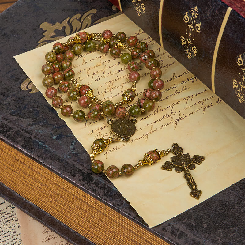 Christianartworkshop „Jesus ist das Geschenk“: Handgefertigter Rosenkranz aus Chrysokoll-Stein mit Geschenkkarte - image 11