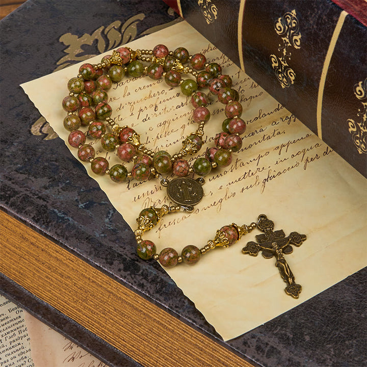 Christianartworkshop „Jesus ist das Geschenk“: Handgefertigter Rosenkranz aus Chrysokoll-Stein mit Geschenkkarte - image 11