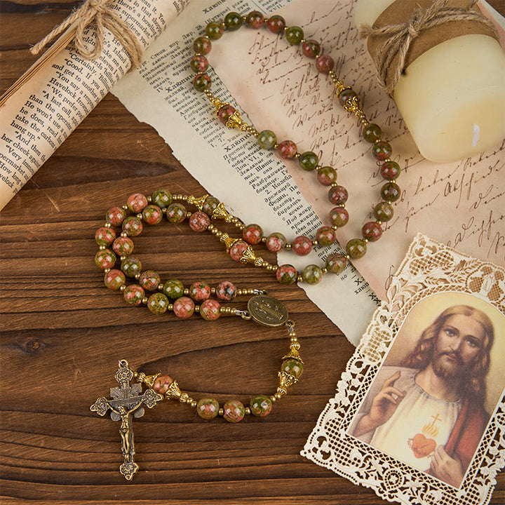 Christianartworkshop „Jesus ist das Geschenk“: Handgefertigter Rosenkranz aus Chrysokoll-Stein mit Geschenkkarte - image 10