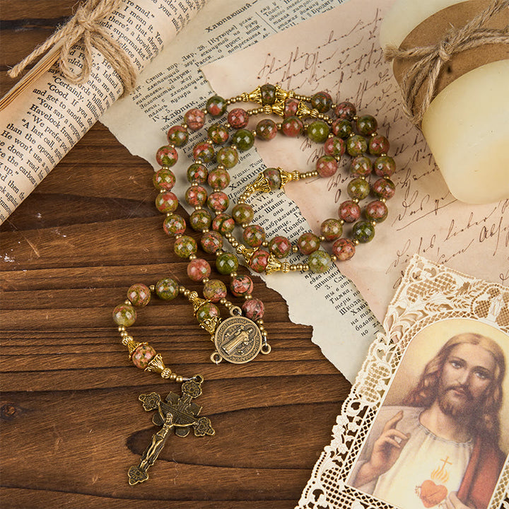 Christianartworkshop „Jesus ist das Geschenk“: Handgefertigter Rosenkranz aus Chrysokoll-Stein mit Geschenkkarte - image 12