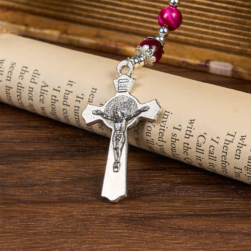 Christianartworkshop Wundertätige Medaille und Kruzifix aus 8 mm rosa Tigerauge-Edelsteinperlen, Rosenkranz